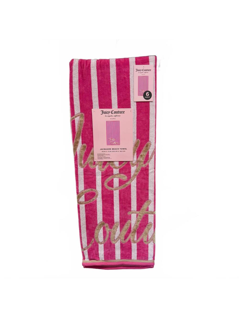 NWT Juicy Couture Pink & White Striped Jacquard Beach Towel 6 Feet
